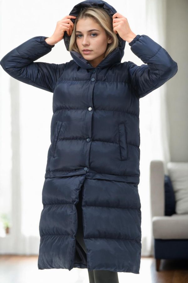 dewberry Z6772 DEWBERRY SHORTENABLE LADIES COAT-NAVY-1