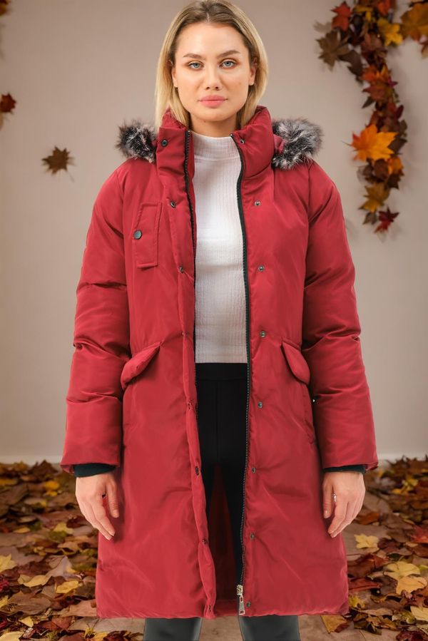 dewberry Z6774 DEWBERRY WOMEN'S COAT-PLAIN BURGUNDY