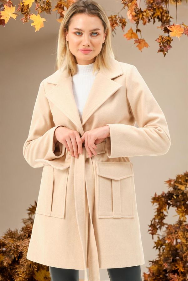 dewberry Z6778 DEWBERRY LADIES' COAT-LIGHT BEIGE