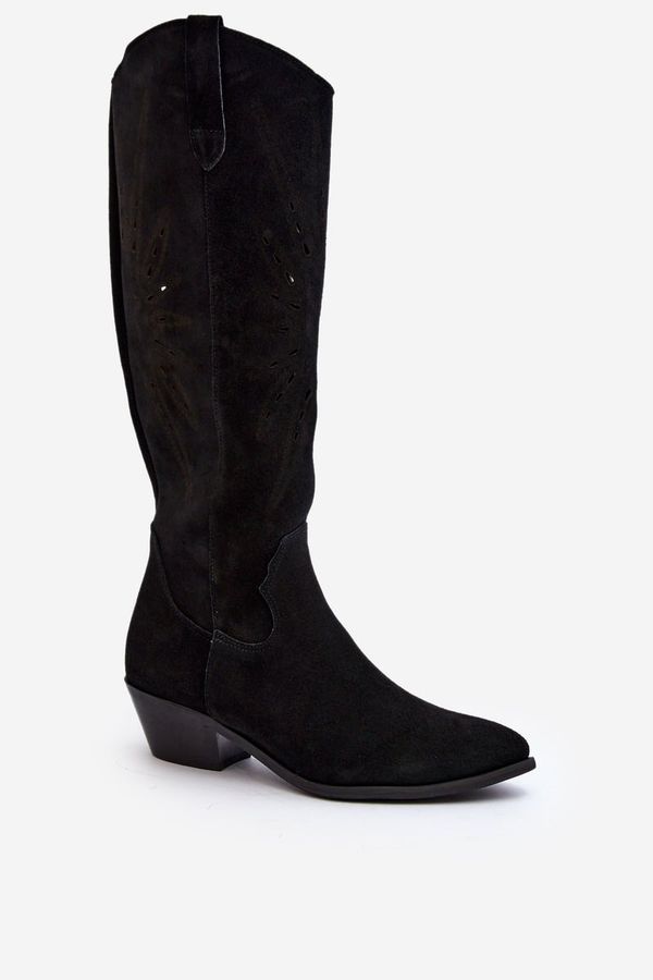 Zazoo Zazoo 2909 Suede Cut-Out Boots with Low Heel Black