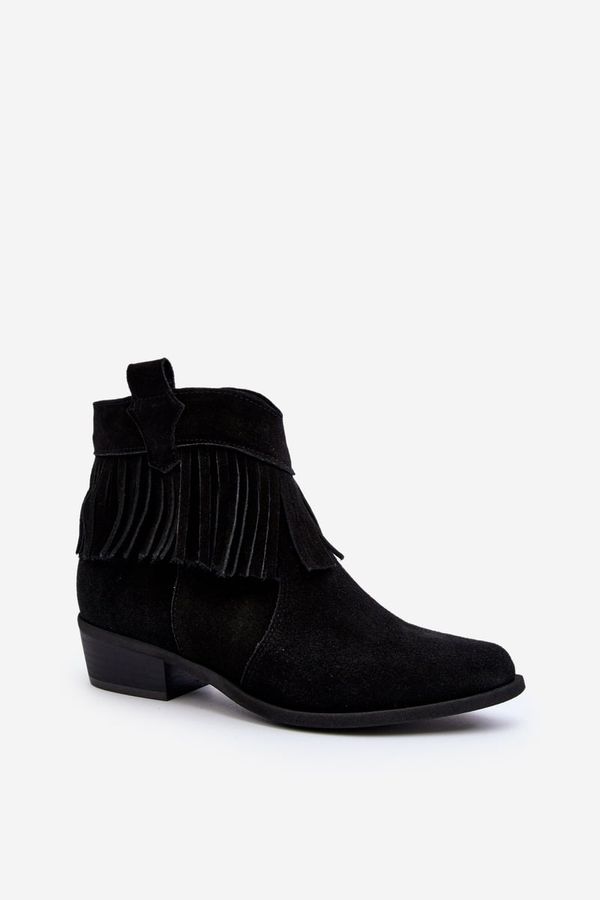 Zazoo Zazoo 3430 Women's Suede Boots with Fringes Black