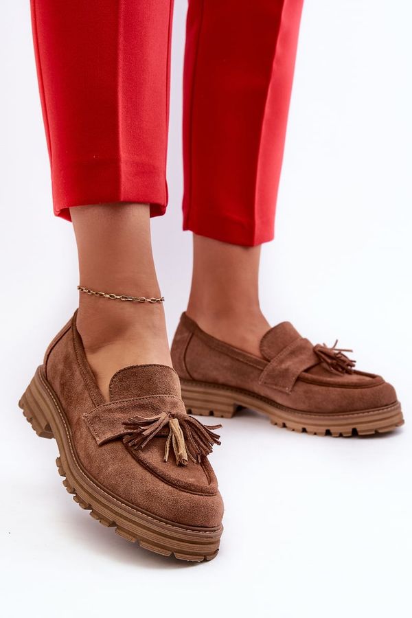 Zazoo Zazoo 3469 Suede Women's Moccasins With Fringes Brown