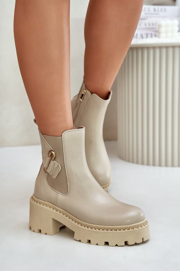 Kesi Zazoo Leather insulated ankle boots with light beige decoration