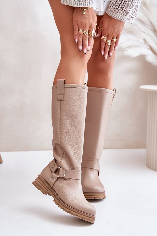 Zazoo Zazoo Leather Knee High Women's Boots Beige Lewski 3615