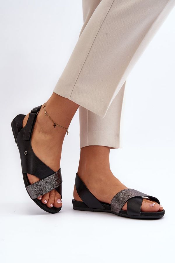 Kesi Zazoo Leather sandals with hook-and-loop fasteners, black