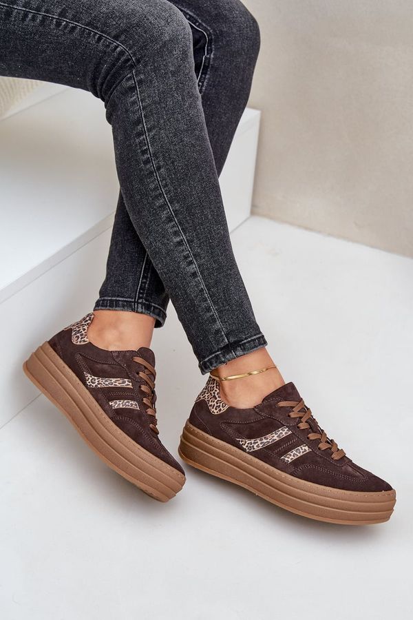 Zazoo Zazoo N1176 Suede Sneakers On Platform Leopard Chocolate