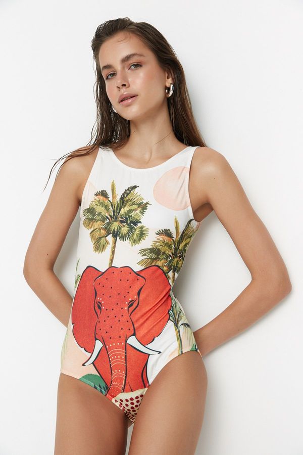 Trendyol Ženski kupaći kostim Trendyol Tropical Patterned