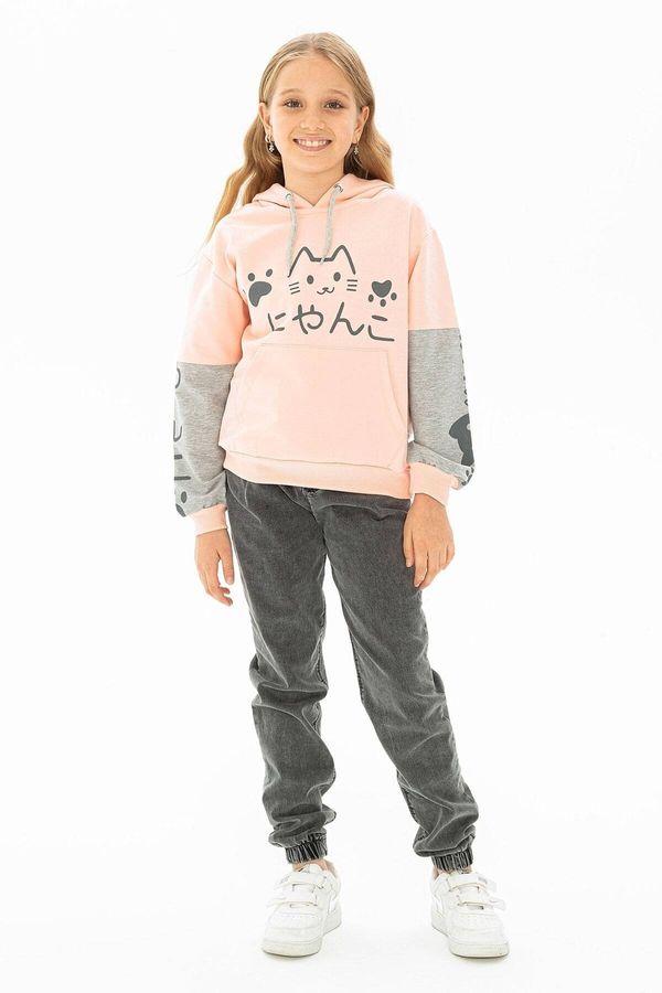 zepkids zepkids Girls' Cat Printed Kangaroo Pocket Sweatshirt.