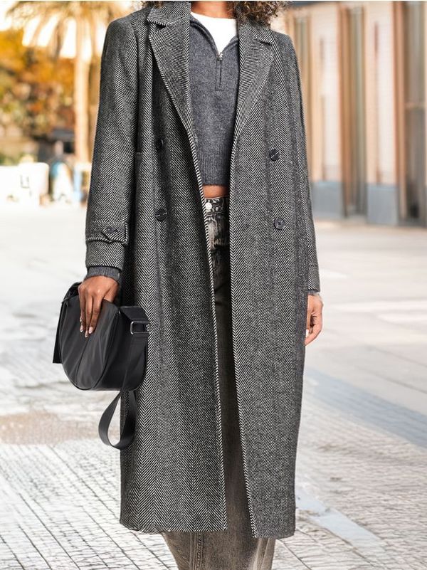 Sinsay Sinsay - Dugi kaput u houndstooth uzorku - sivo