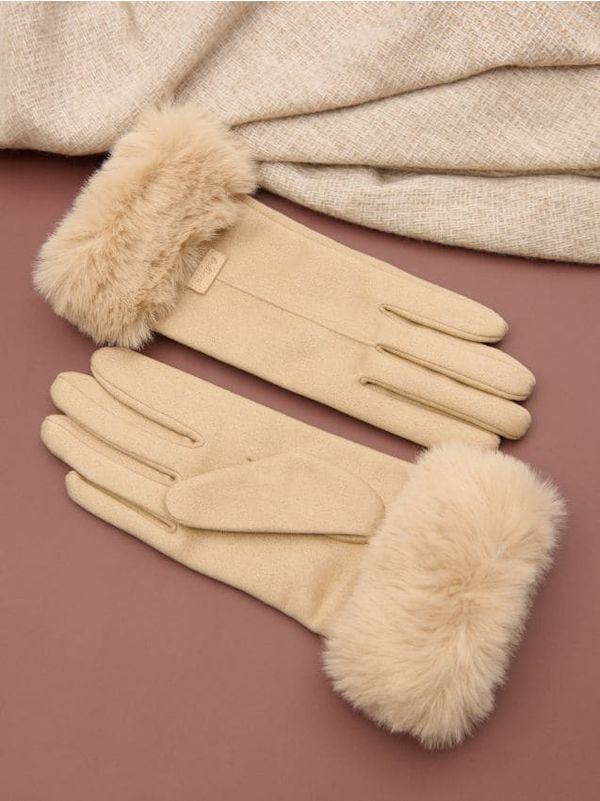 Sinsay Sinsay - Faux fur trim gloves - bež