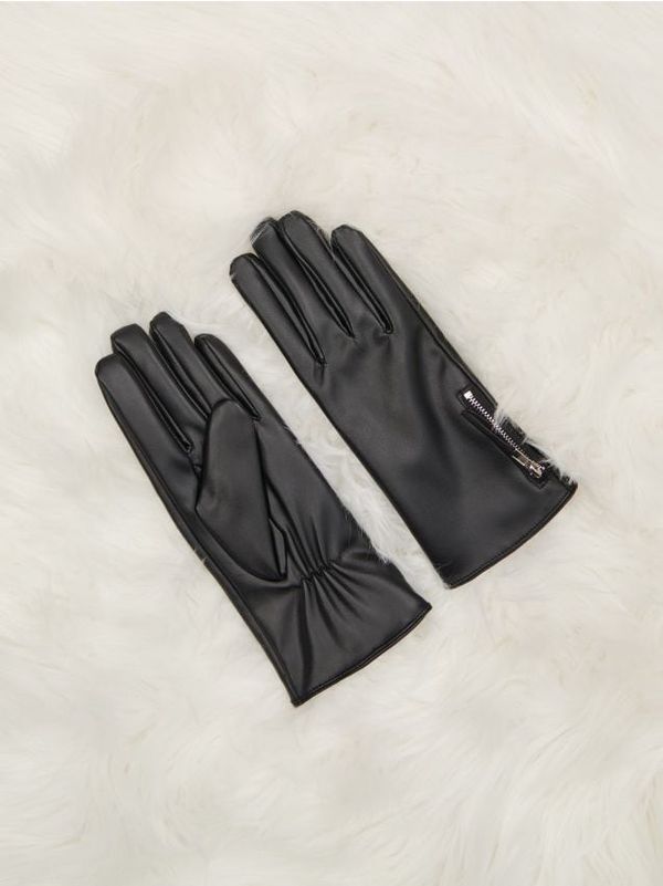 Sinsay Sinsay - Faux leather mittens - crno