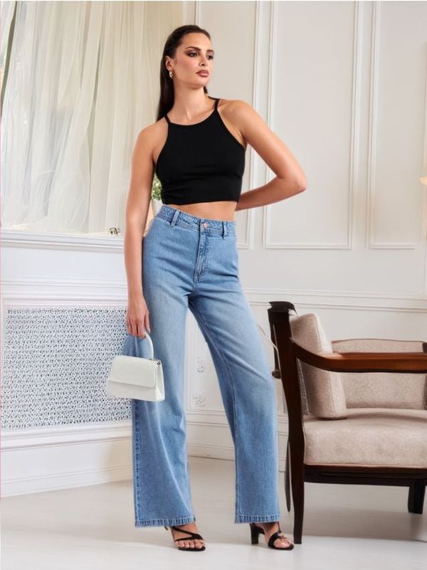 Sinsay Sinsay - High waist wide leg farmerke - plava